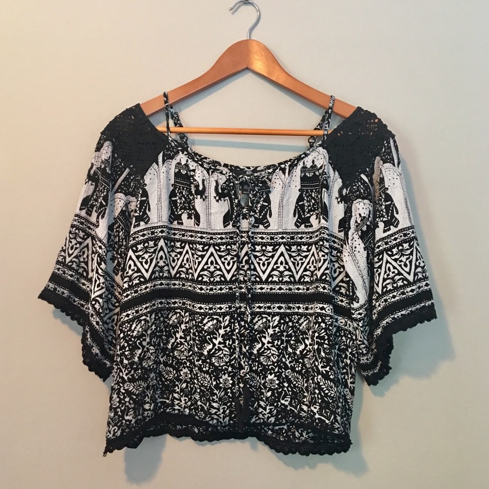 Angie Elephant Boho Cold Shoulder Short Sleeve Top